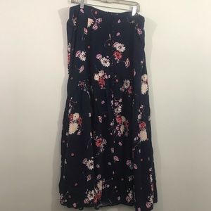 Torrid Floral Print Button Front Stretch Challis Maxi Skirt Navy Blue Women's 22